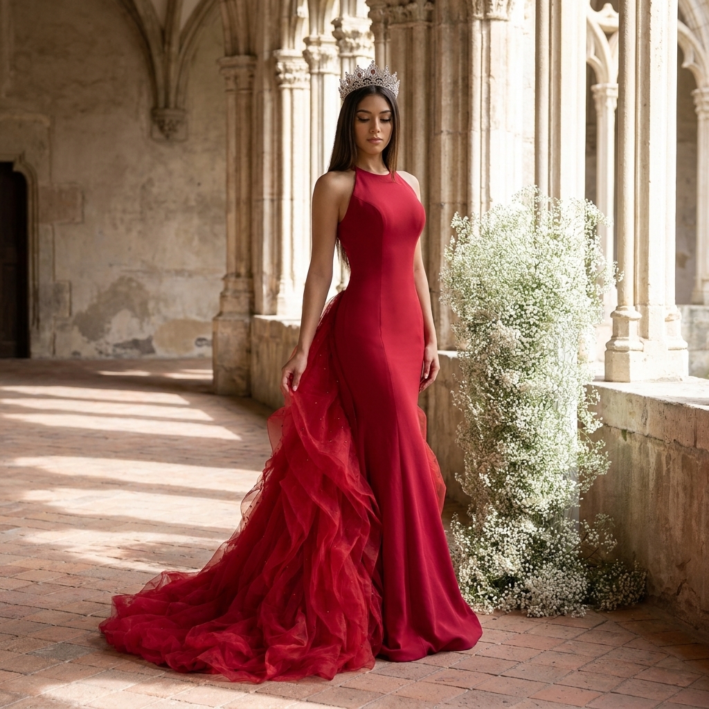 Rsm251077 Elegant Red Halter Evening Dress Sleeveless Ruffles Customizable Prom Gown Jancember
