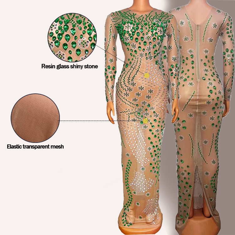 Full Diamond Sequin Hexagonal Star Dress Model View 3