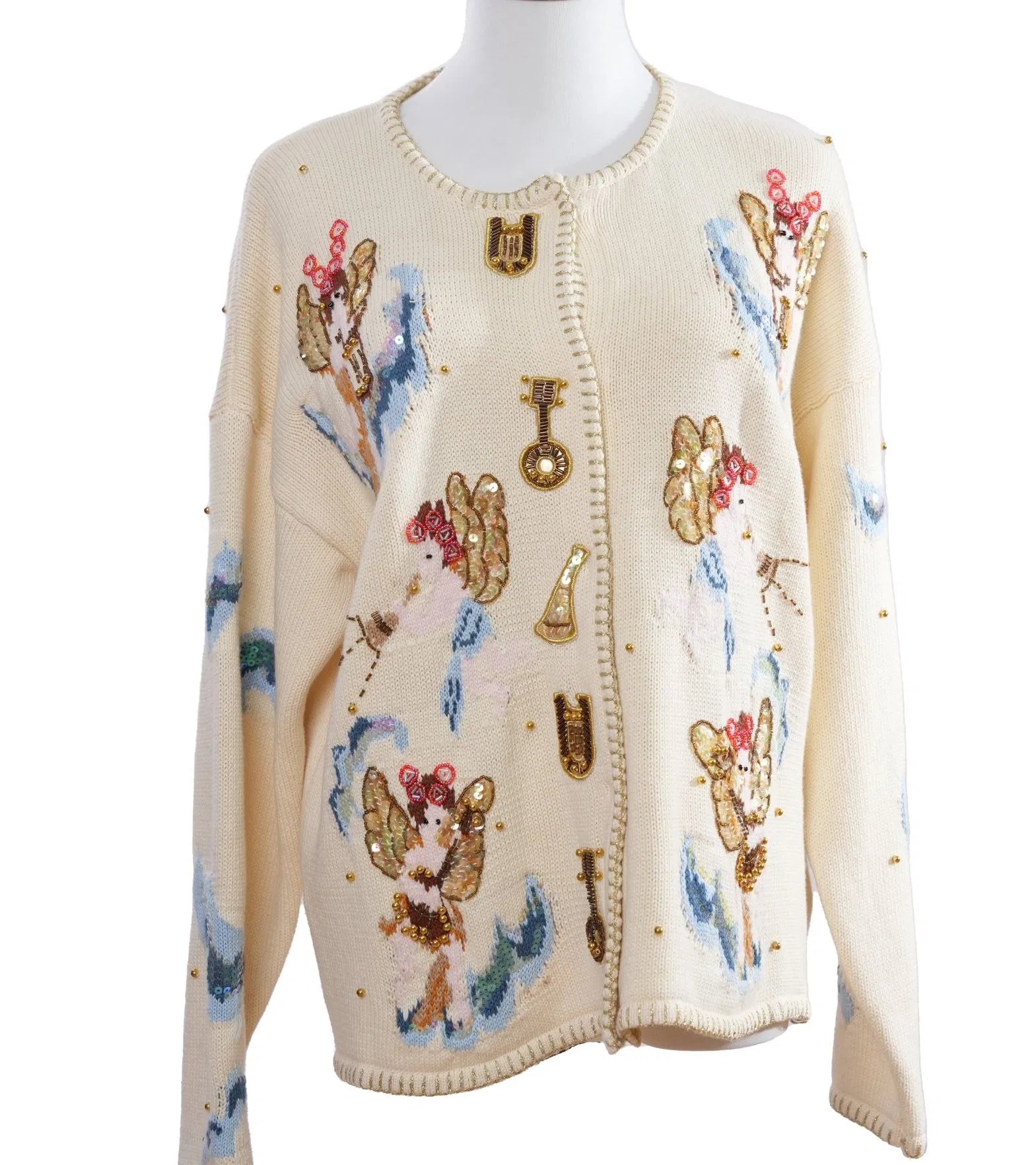 Women's 647g Midweight Cotton Knit Cardigan Outerwear Featuring Delicate Sequin