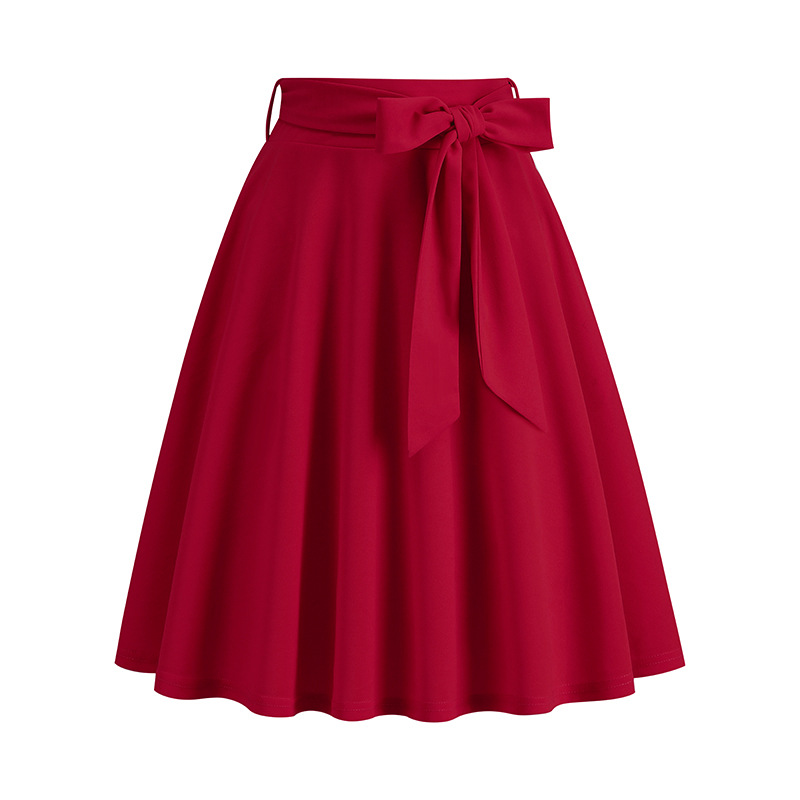 2023 New Midi Length Casual Women Skirt with Belt Solid Color Long Swing a Line Skirts Faldas