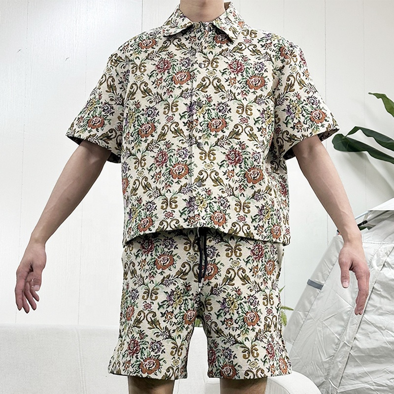 Custom Plus Size Tapestry Woven Clothing Short Sleeves Jacket With Zipper Tapestries Shirts Street Style Clothing