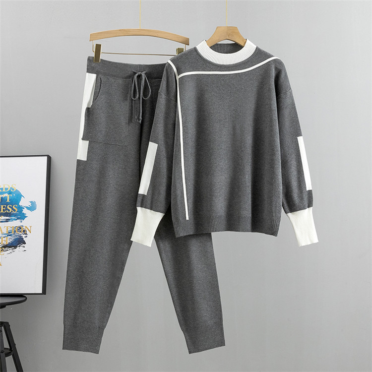 Autumn Winter Women's Elegant Breathable Casual Knitted Two-Piece Set Plus Size Korean-Style Solid Pattern O-Neck Regular Fit