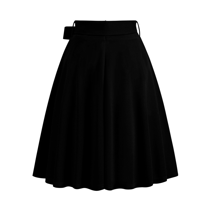 2023 New Midi Length Casual Women Skirt with Belt Solid Color Long Swing a Line Skirts Faldas
