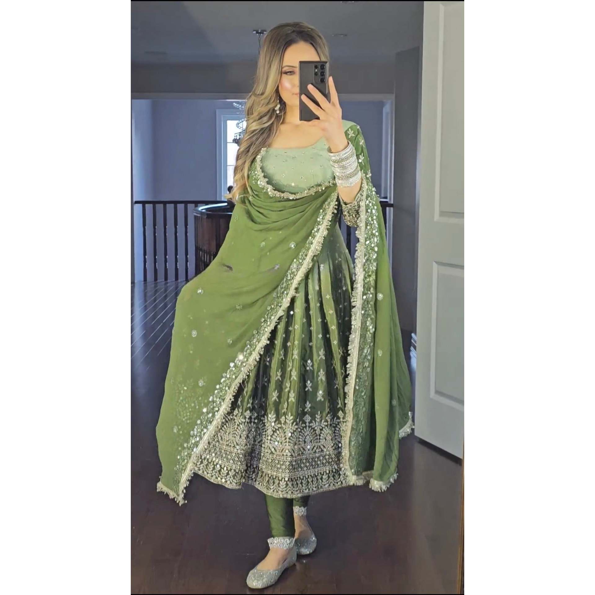 Designer Anarkali Gown with Pent and Dupatta for Parties and Evening Occasions
