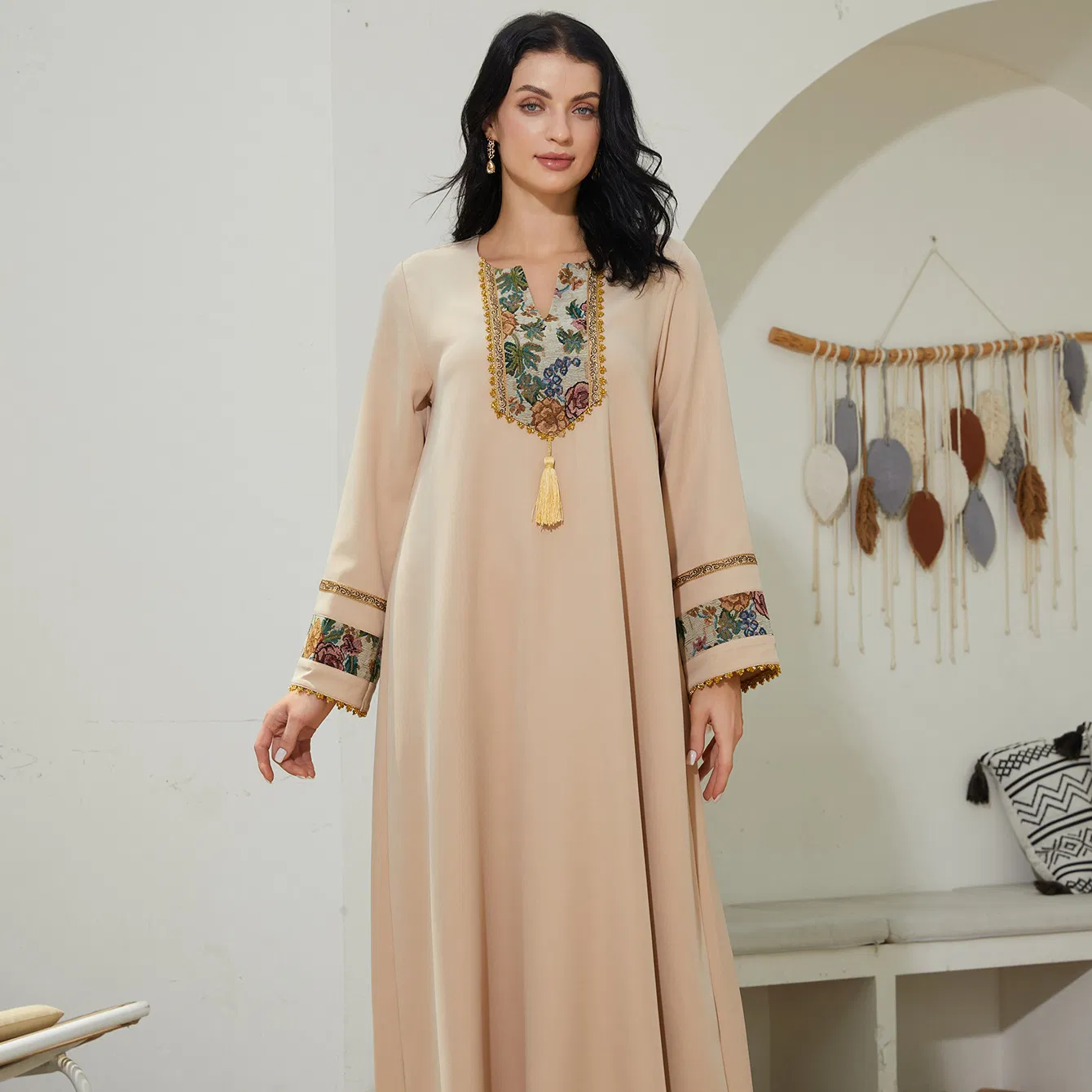 C. S. X Hot Wholesale Lace Flower Beaded Abaya for Modest Fashion