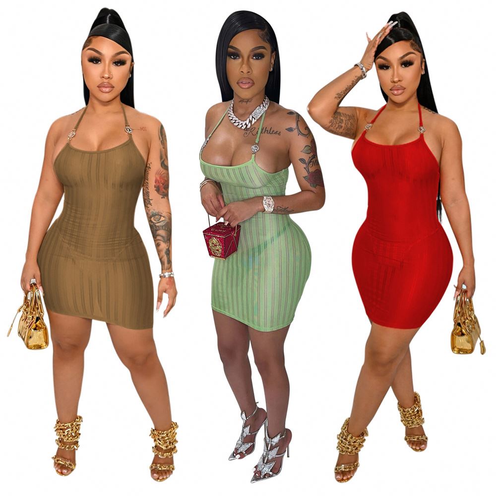 2024 Cheap Women's Summer Solid Casual Clothing Halter Backless Dress