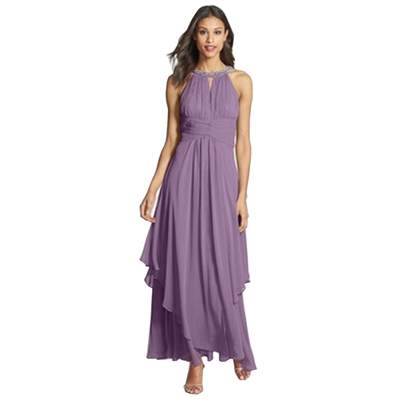 Popular Creative Summer Casual Dress Large Shoulders Long Beaded Neck Sexy Temperament Plain Weave Breathable Dyed Solid Pattern