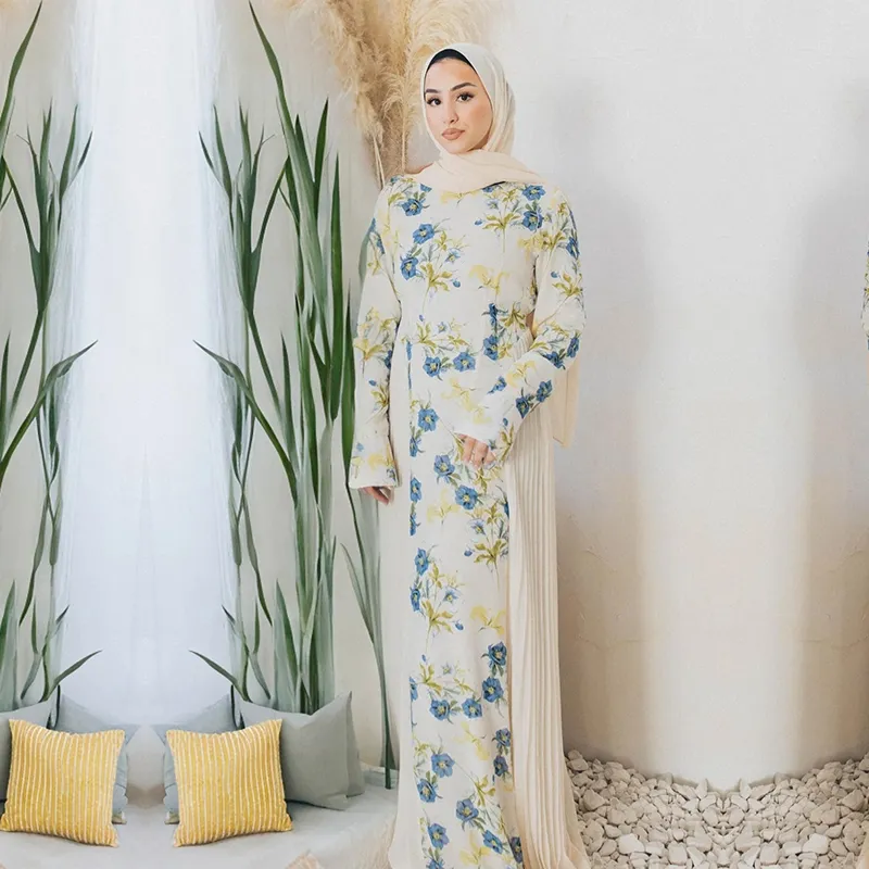 Elegant Floral Pleat Abaya Dress for Modest Fashion