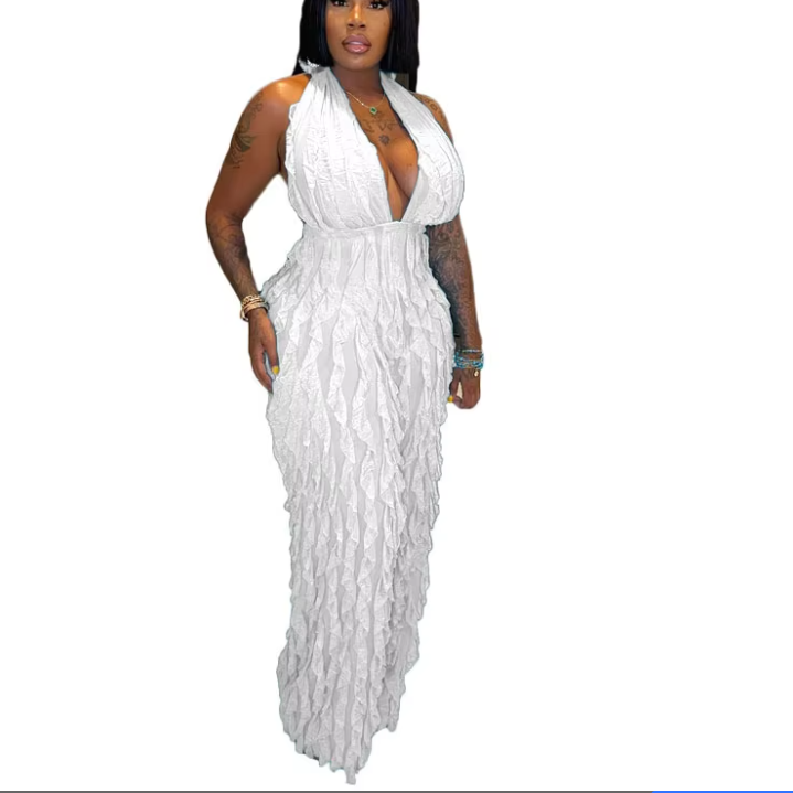 Cross Border New European American Women's Clothing 2026 Spring/Summer High Sexy Loose Ruffle Edge Camisole Jumpsuit
