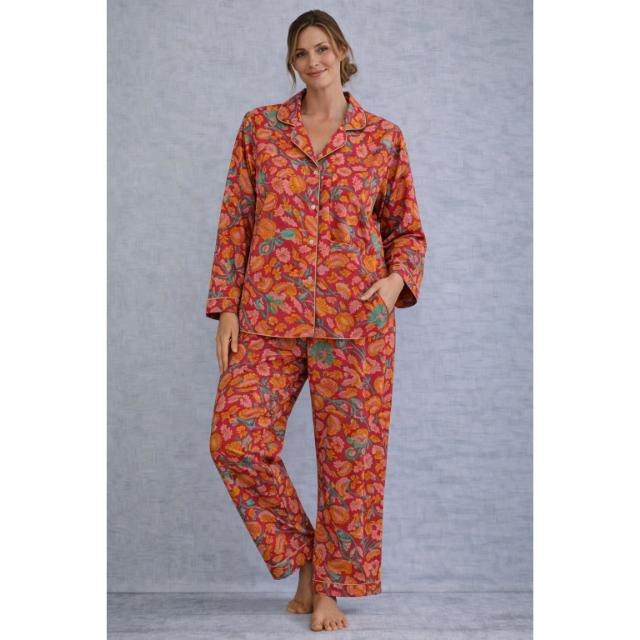 Women Summer Casual Floral Cotton Lounge Wear Pajama Set Breathable Quick Dry Soft Long Sleeve Intimate Sleepwear Nightwear