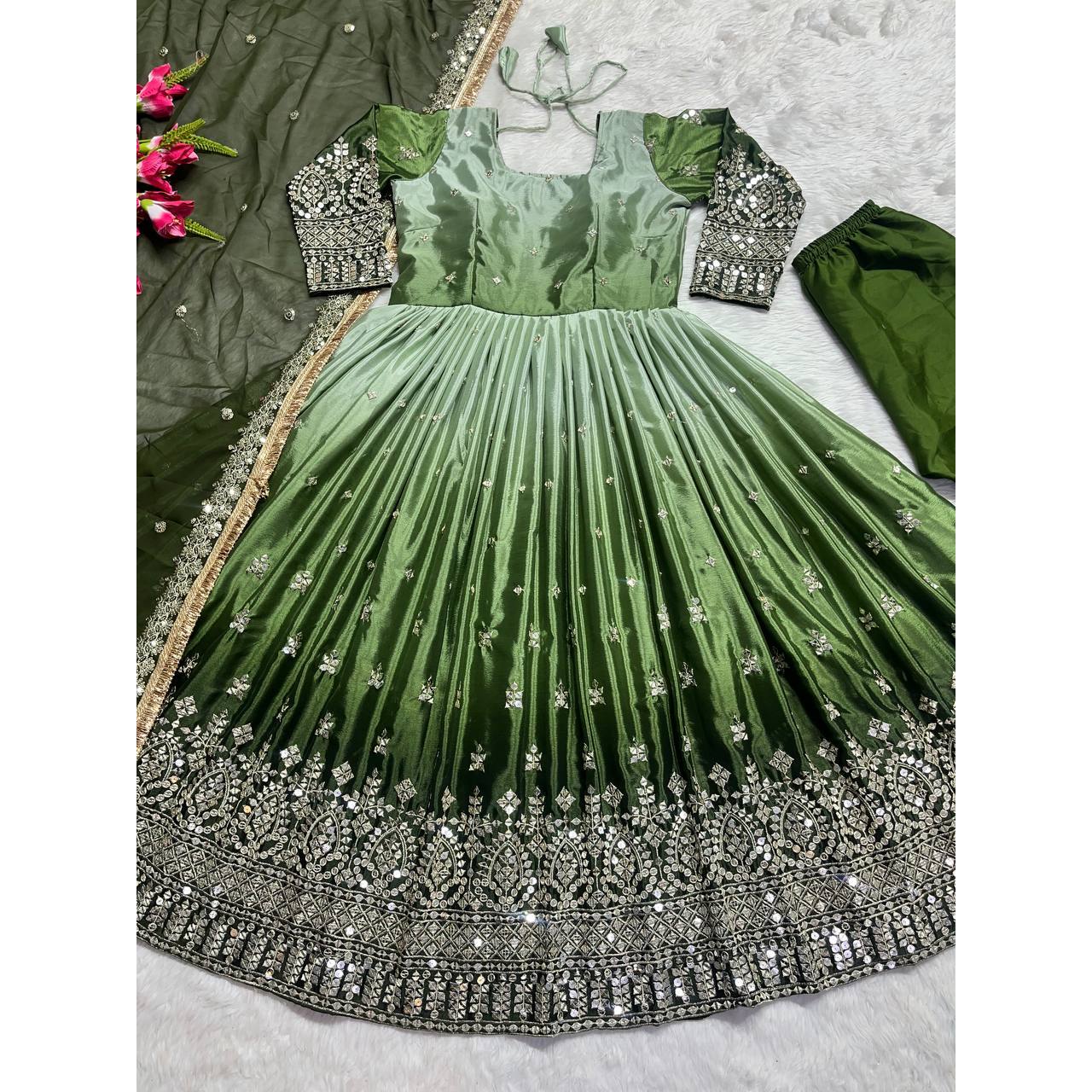 Designer Anarkali Gown with Pent and Dupatta for Parties and Evening Occasions