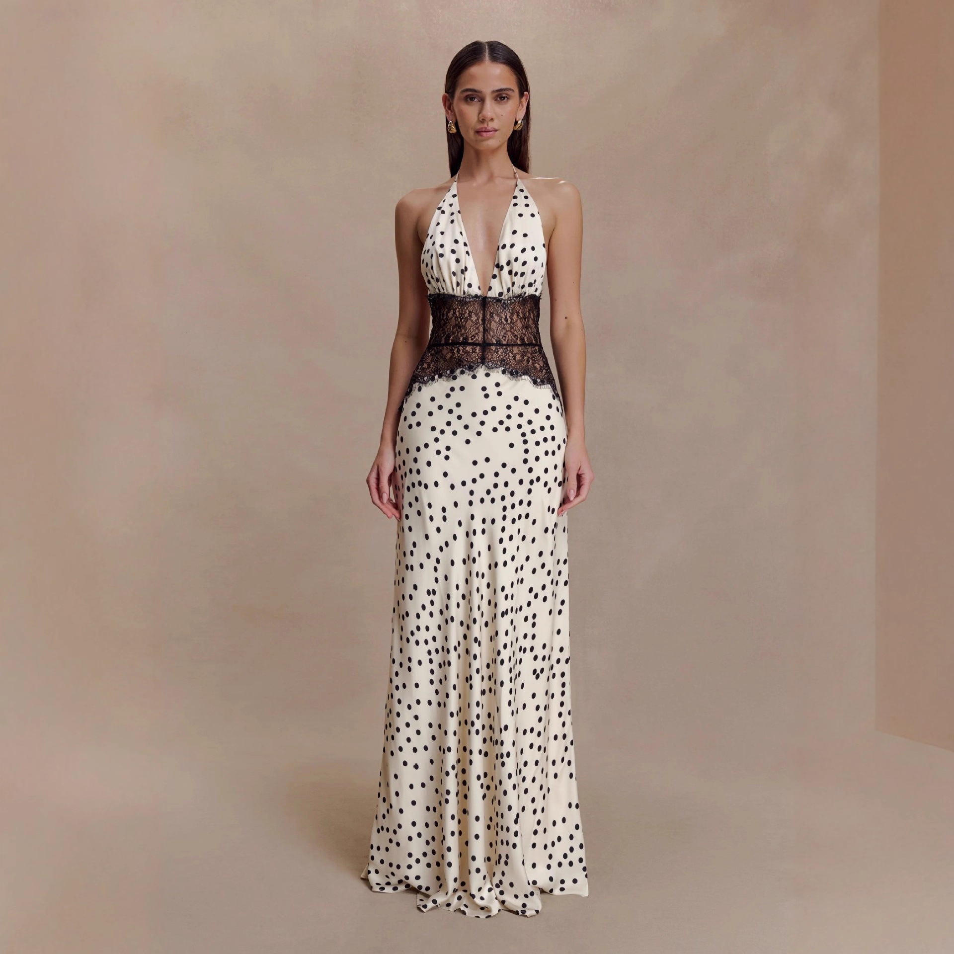 European American Foreign Trade 2025 New Temperament Wave Point Lace Maxi Vintage Empire Waist Women's Fashion Sexy Backless