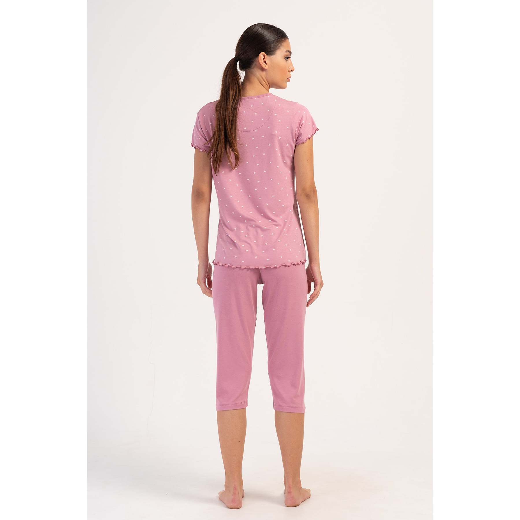 KADIN LYC VISCON XXL Women's Plus Size Sleepwear KAYIK YAKA FIYONKLU BIBILALI KISA KOL KAPRI TAKIM