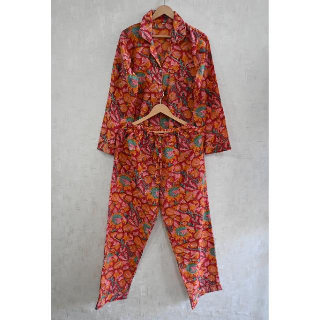 Women Summer Casual Floral Cotton Lounge Wear Pajama Set Breathable Quick Dry Soft Long Sleeve Intimate Sleepwear Nightwear