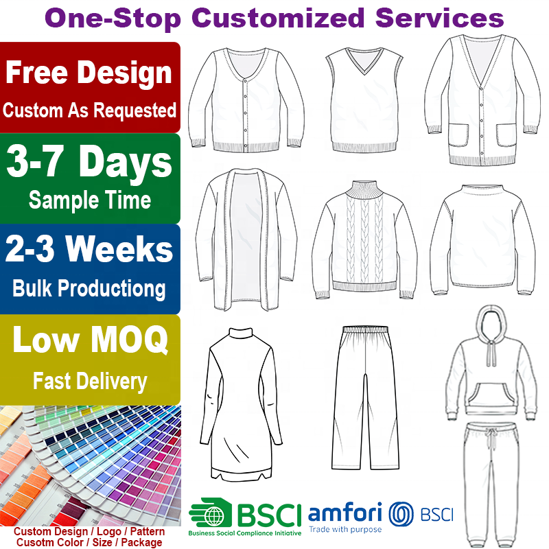 Custom 2 Piece Set Women Knit Pullover Cardigan Shawl Sweater Long Loose Pant Clothing Manufacturer