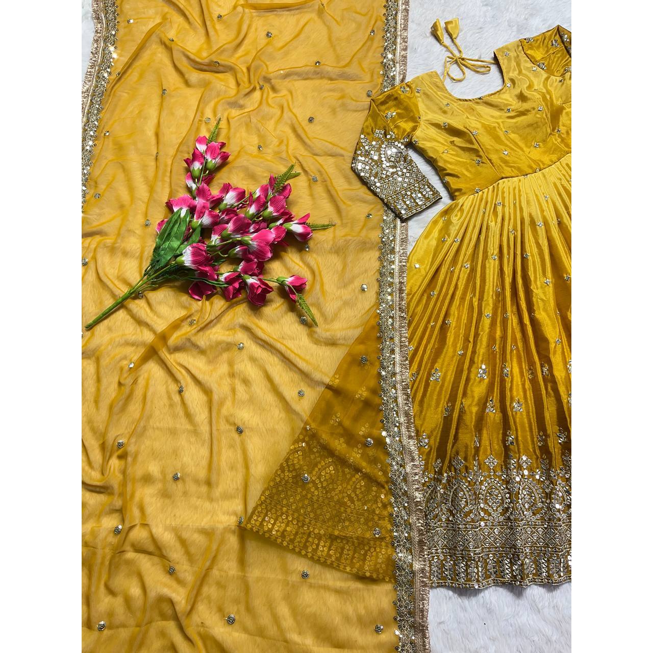Designer Anarkali Gown with Pent and Dupatta for Parties and Evening Occasions