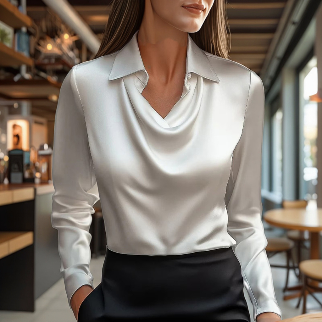 Women's Casual Long Sleeve Satin Blouse Pullover Tops with Lapel in Solid Color Multi-Color Plus Size for Autumn Season