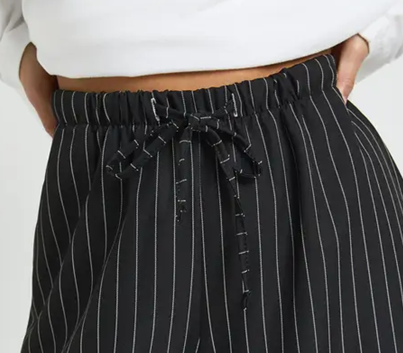 Women's Petite High Waisted Drawstring Stripe Wide Leg Trousers Casual Breathable Anti Pilling Comfortable Pants