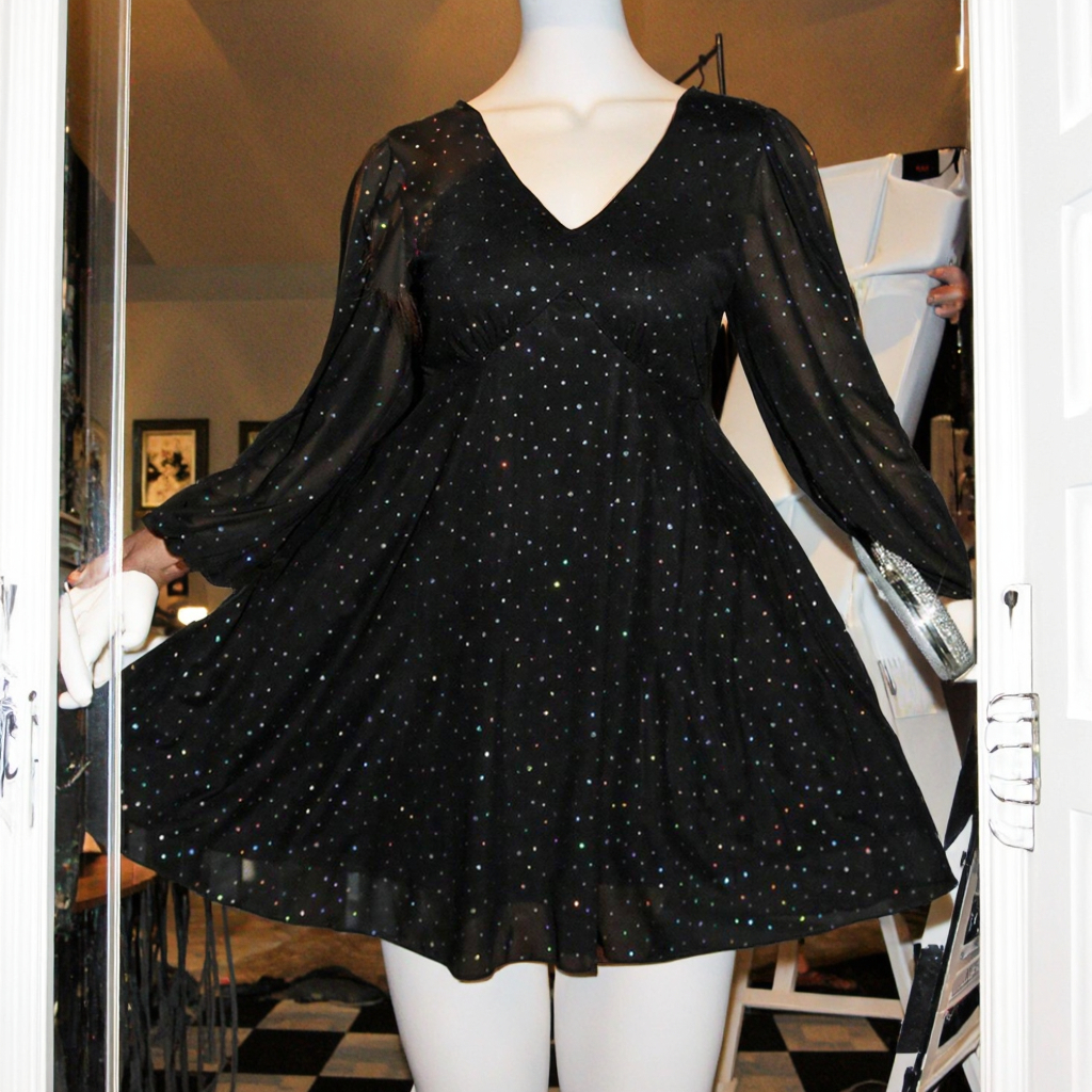 Plus Size Women's ODM Natural Waist Vintage Sequin Casual Black Loose Comfortable A-Line Summer Dress