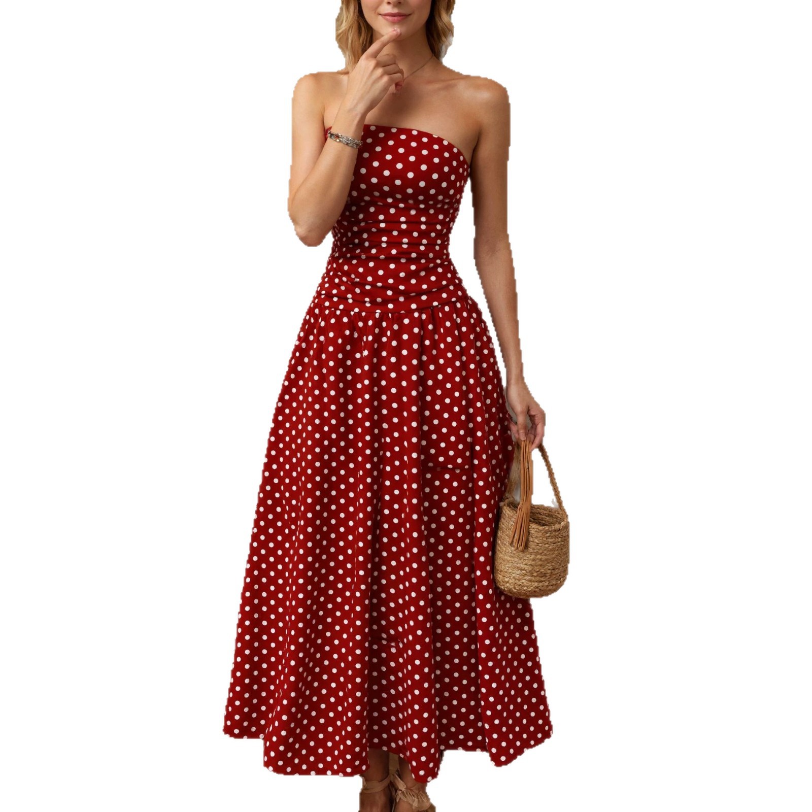 For European American 2026 Spring/Summer New Sexy Off-Shoulder Solid A-Line Natural Waist Maxi Knitted Hot Stamping Casual
