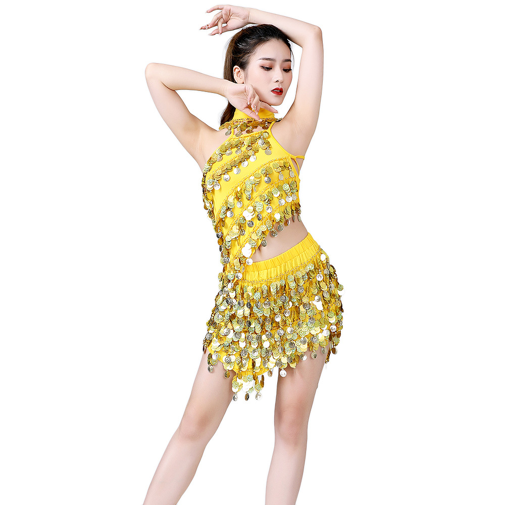 New Sexy Women's Sequin Tassel Backless High Neck Mini Club Dresses with Built-in Bra for Dance Show Costumes