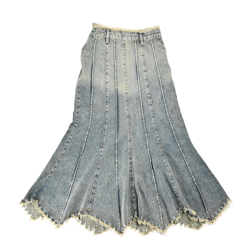 In Stock Women's Jeans Long Skirt Jean Dress Streetwear High Waist A-line Denim Skirts