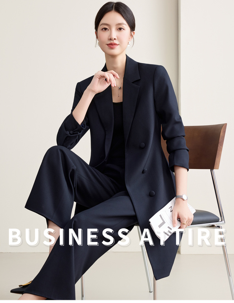 2025 Spring Autumn Black Suit-Style Trench Coat for Women High-End Casual Mid-Length Coat Double Breasted Long for Petite