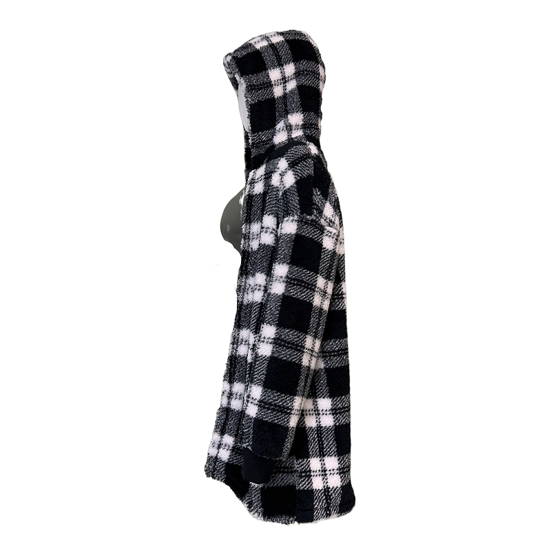 Winter Plush Women's Coat New Style Long Sleeved Checkered Hooded Loose Coat Women's Outerwear