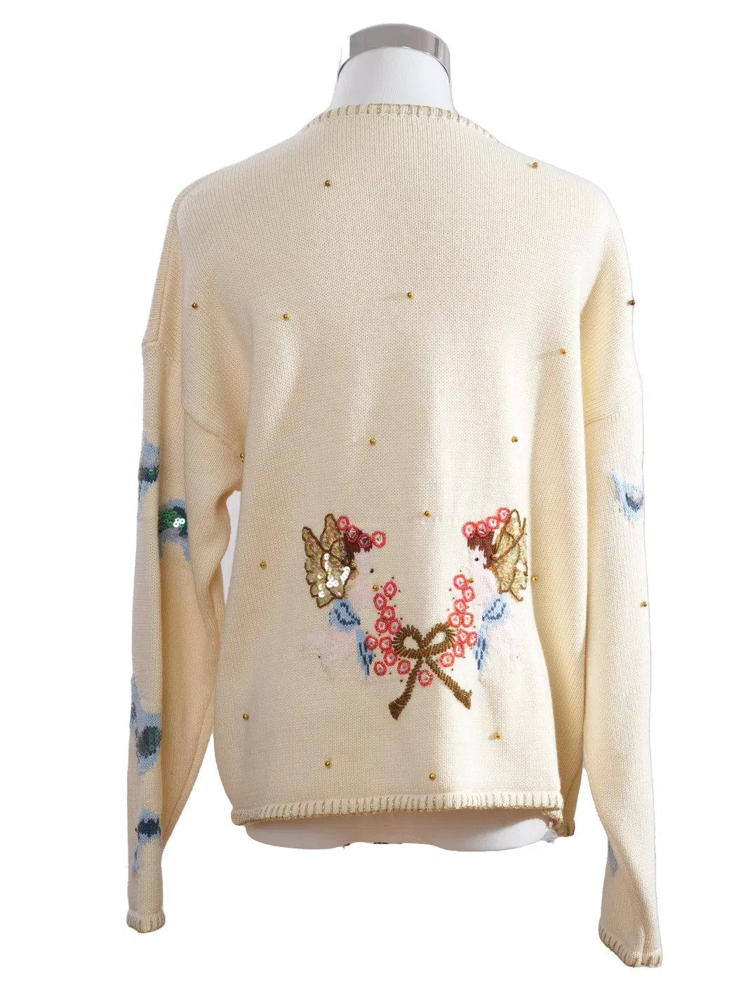 Women's 647g Midweight Cotton Knit Cardigan Outerwear Featuring Delicate Sequin