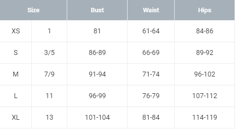 Tennis Skirt Size Chart