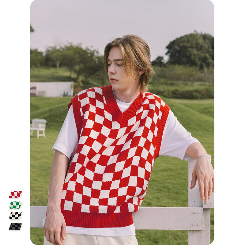 Geometric Sleeveless Male Pullover Tops Fashion V Neck Sweater Vest Manufacture Jacquard Knitted Sweater Unisex Sweaters