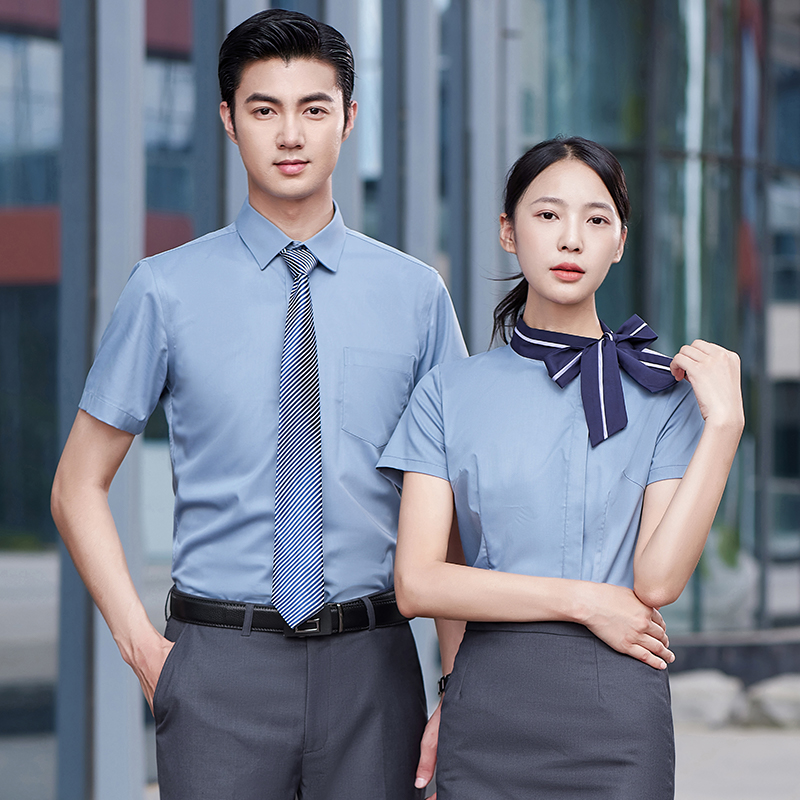Quality Summer Work Office Workwear Unisex Professional Short-Sleeved Shirts for Hotel Front Desk Staff Uniform Shirt