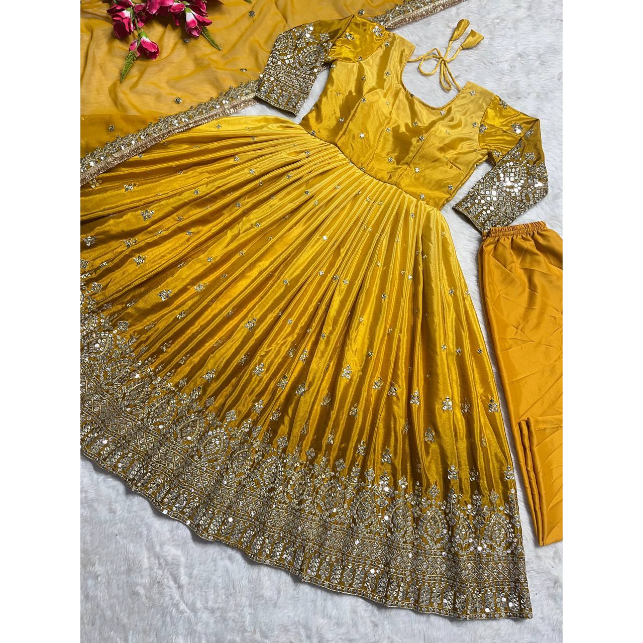 Designer Anarkali Gown with Pent and Dupatta for Parties and Evening Occasions