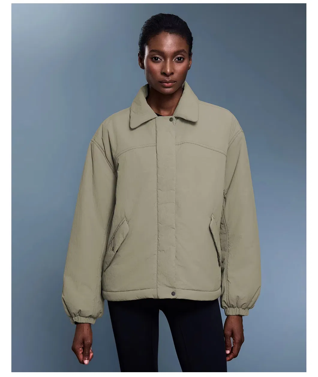 Women's Drawstring Hem Lightweight Lined Cotton-Padded Jacket Windproof Warm Loose-Fit Casual Style Outerwear with Lapel Collar