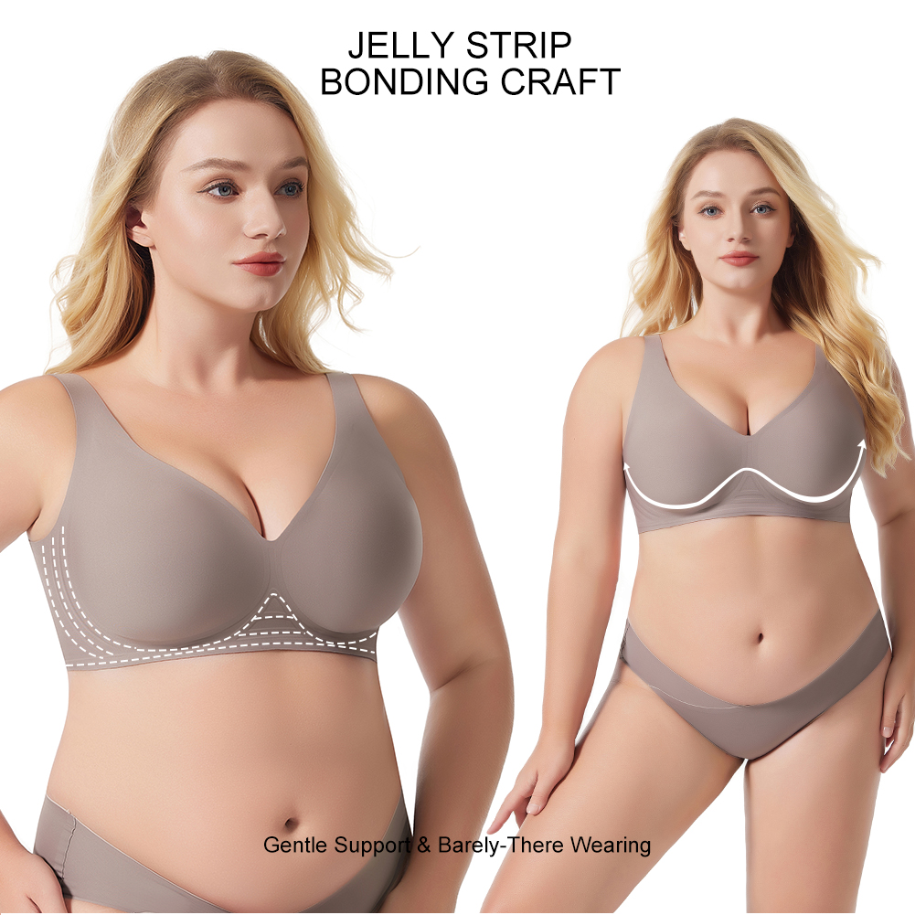 Plus Size Women's Thin Cup Seamless Breathable Jelly Halter Bra Push-Up Full Coverage Wire Free Sport Lingerie