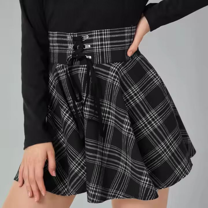 High Quality Custom Women's Vintage Punk A-line Skirt Fashion High Waist Breathable Pleated Skirt
