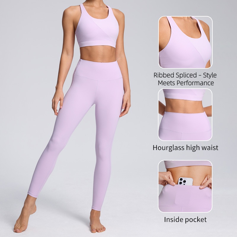 Women's Sports Wear Fitness Yoga Sets Fitness Clothing Activewear Sets Women Sportswear Ribbed Spliced Workout Gym Set For Women