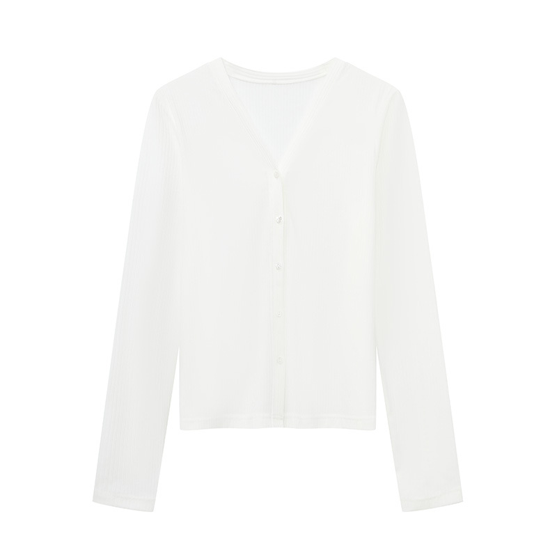 Spring/Summer 2026 New Women's Vintage Thin Knitwear Long-Sleeved Cardigan for Middle-Aged Elderly Petite Ribbed Ice-Silk Blouse