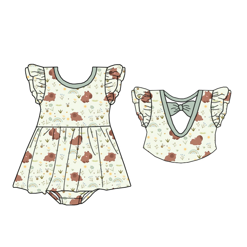 New Style Custom-made Short-sleeved Dress for Little Girls with Lace Trim and a Bow Design on the Back. High-quality Clothing.