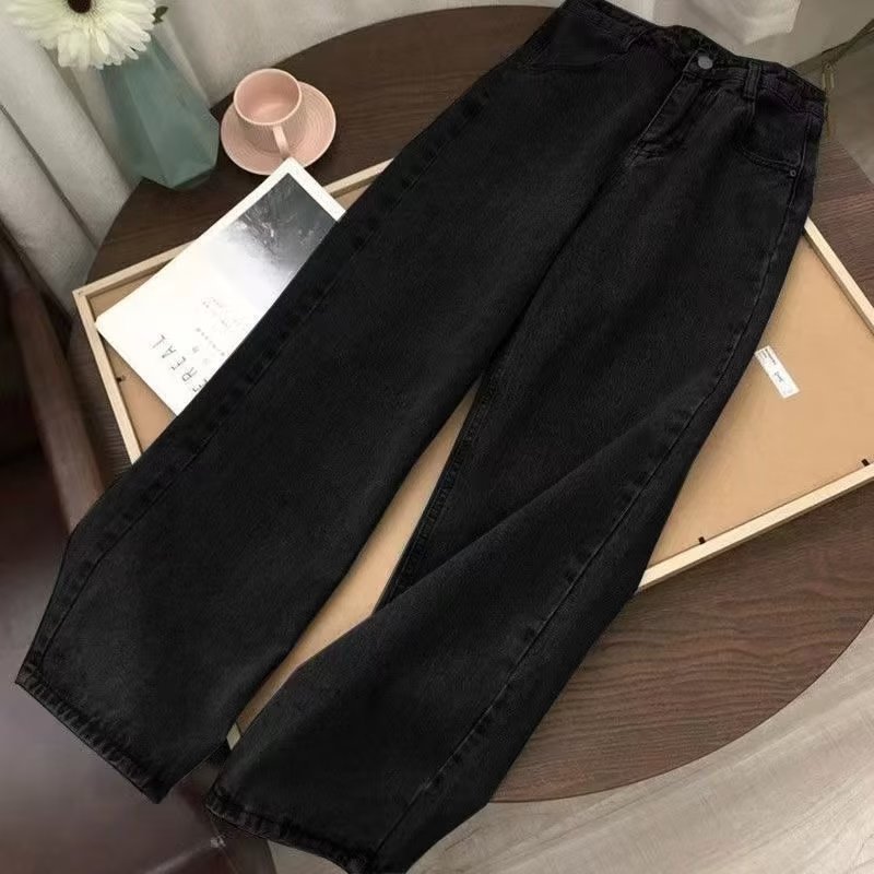 Straight High Waist Jeans for Female Students New Korean Style Loose Retro Wide Leg Pants
