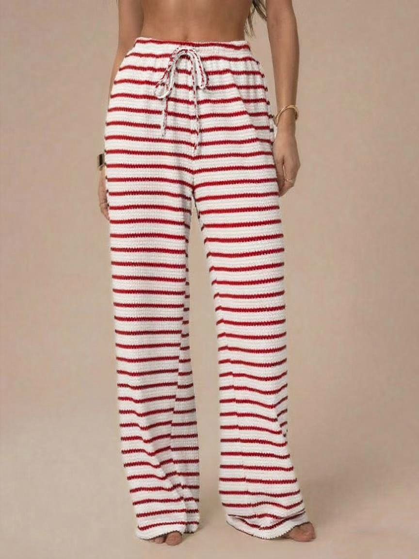 Wholesale Women's Slim Straight Leg Casual Trousers Fashion Color Contrast Horizontal Stripes Cross-Border Pants