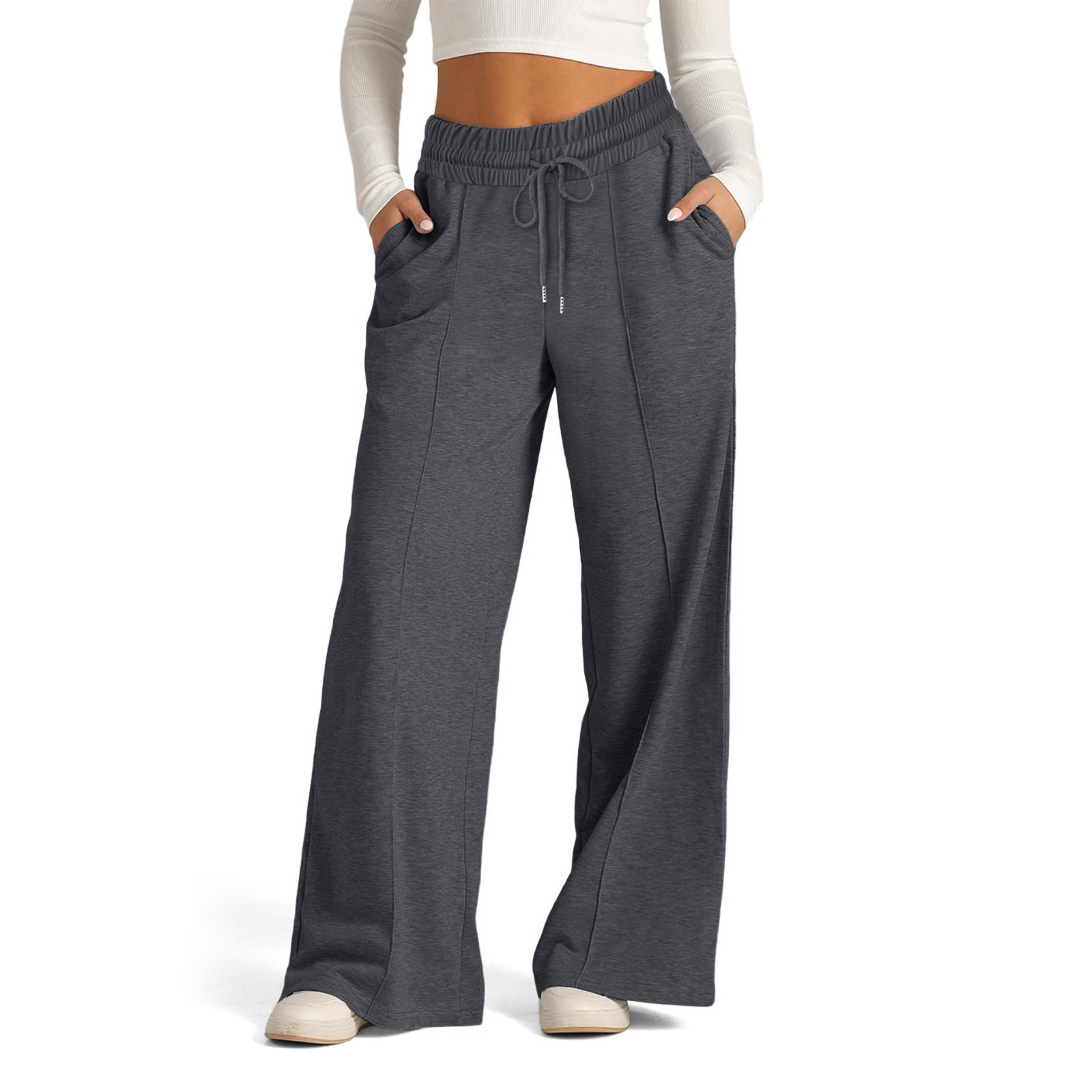 2026 Spring Summer Collection Women's New Fashion Solid Color Straight Casual Pants Wide-Legged Versatile Elastic Waist