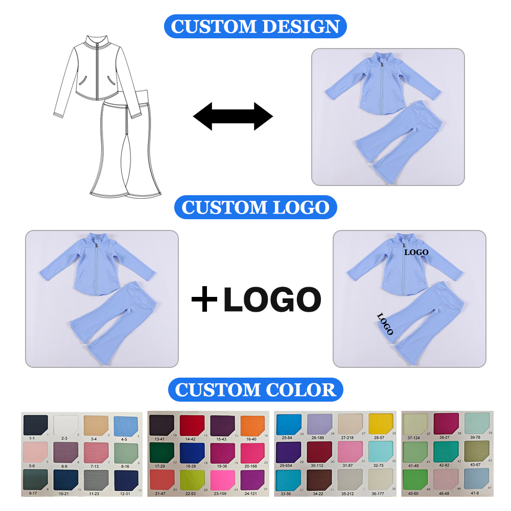 Custom Girls Yoga Set 2 Piece Square Neck Top Wrap Skirt Contrast Zigzag Stitch High Elasticity Dance Wear CPC