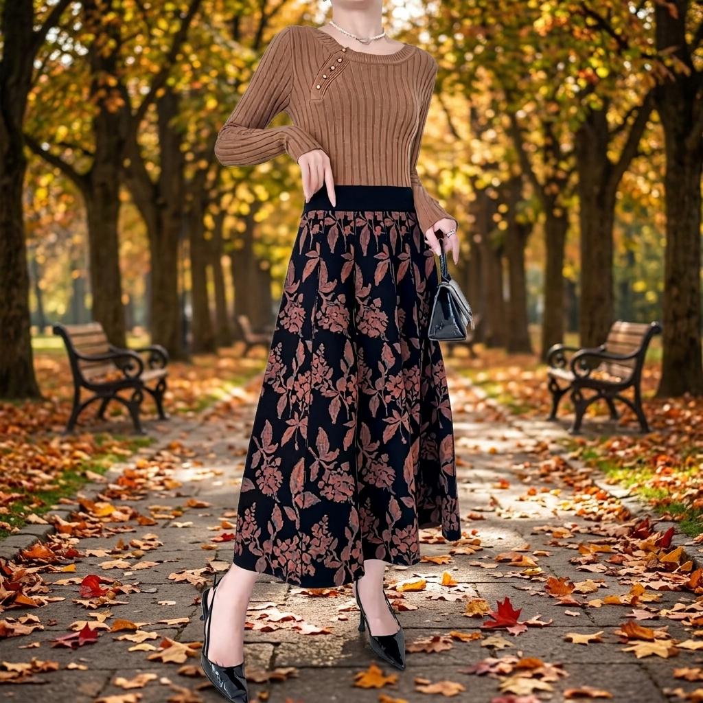 Elegant Women's Knitted High Waist A-Line Skirt Casual Office Work Autumn Winter OEM Custom Factory Wholesale