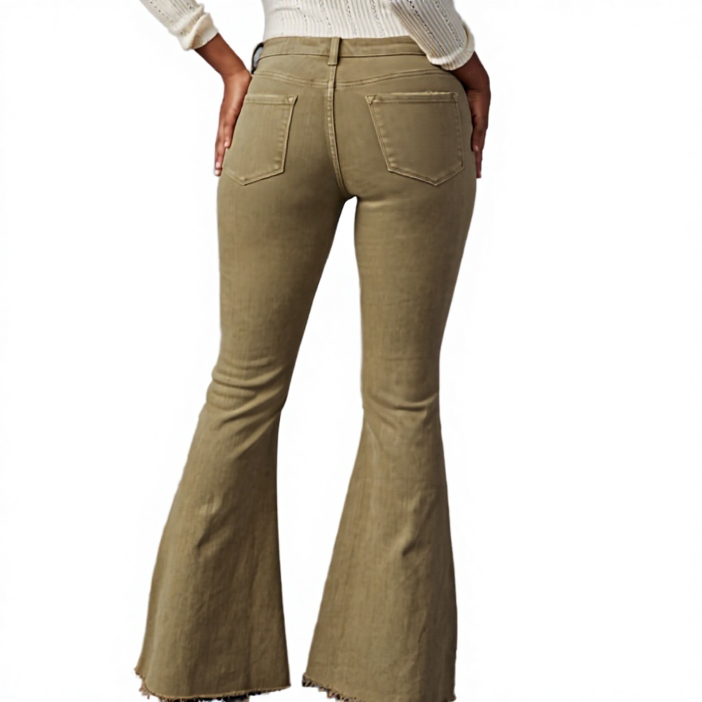 Women's Khaki High Waist Straight Pants Light Wash Button Denim Trousers with for Frayed Hem for Summer Casual Wear