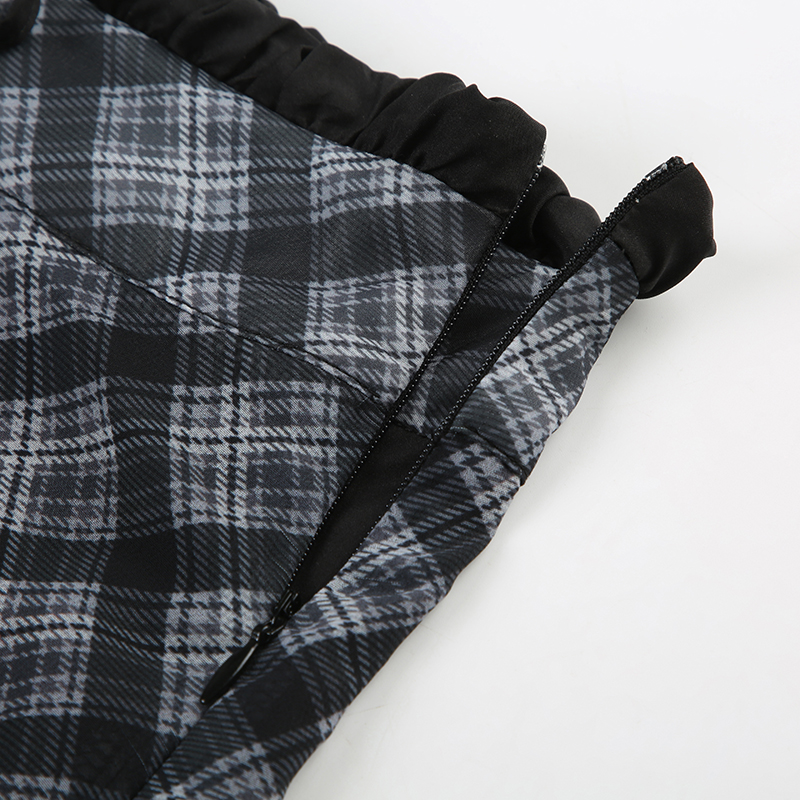 Casual Style Women's Plaid Knee-Length Chiffon Ruched Skirt