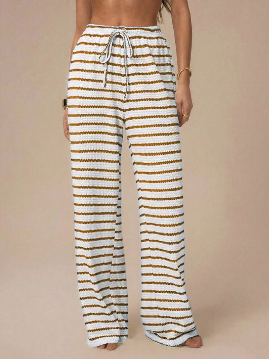 Wholesale Women's Slim Straight Leg Casual Trousers Fashion Color Contrast Horizontal Stripes Cross-Border Pants