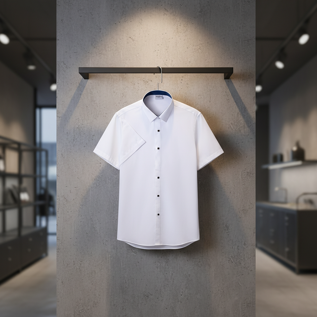 Premium Business Slim Fit Short Sleeve Knitted Turn-down Collar Men's Dress Shirt 55% Cotton Breathable Formal Office Workwear