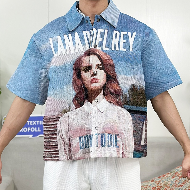Custom Plus Size Tapestry Woven Clothing Short Sleeves Jacket With Zipper Tapestries Shirts Street Style Clothing