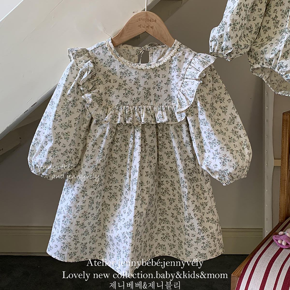 Custom Logo Autumn Baby Girls Clothing Small Broken Flower Baby Romper Flying Sleeve Kids Girls Clothing Baby Girls Dress